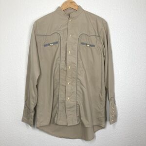 Westex Shirt Mens Large Beige Western Band Collar Toggle Button Long Sleeve